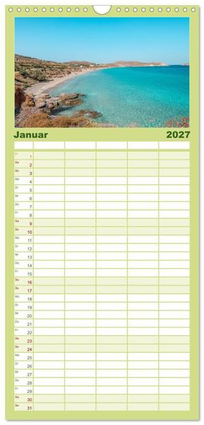 Produktbild: Familienplaner 2027 - Kreta - Die sch&ouml;nsten Str&auml;nde mit 5 Spalten (Wandkalender, 21 x 45 cm) CALVENDO