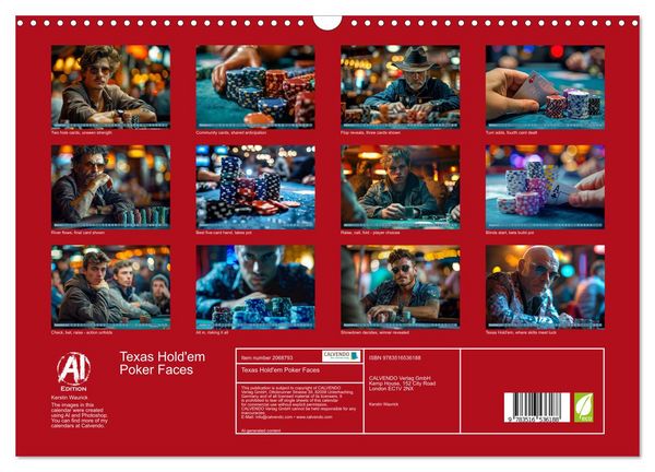 Produktbild: Texas Hold'em Poker Faces (Wall Calendar 2026 DIN A3 landscape), CALVENDO 12 Month Wall Calendar