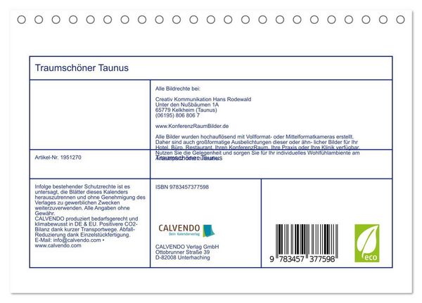 Produktbild: Traumsch&ouml;ner Taunus (Tischkalender 2026 DIN A5 quer), CALVENDO Monatskalender
