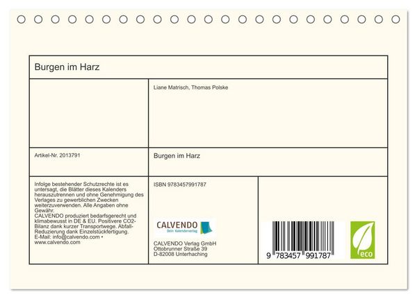 Produktbild: Burgen im Harz (Tischkalender 2026 DIN A5 quer), CALVENDO Monatskalender