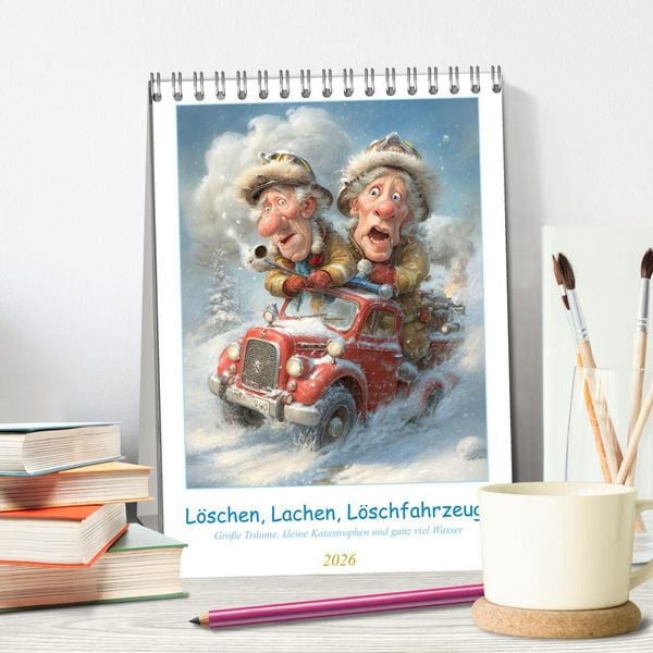 Produktbild: L&ouml;schen, Lachen, L&ouml;schfahrzeug (Tischkalender 2026 DIN A5 hoch), CALVENDO Monatskalender
