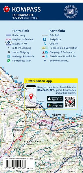 Produktbild: KOMPASS Fahrradkarte 3328 N&uuml;rnberg, Bamberg, Steigerwald 1:70.000
