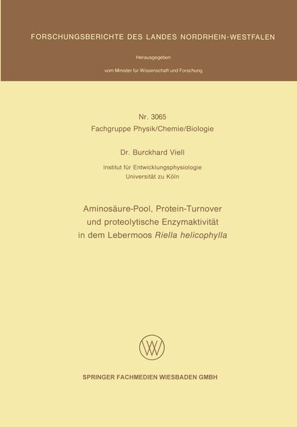 Produktbild: Aminos&auml;ure-Pool, Protein-Turnover und proteolytische Enzymaktivit&auml;t in dem Lebermoos Riella helicophylla