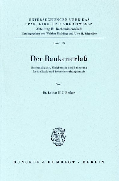 Produktbild: Der Bankenerla&szlig;.