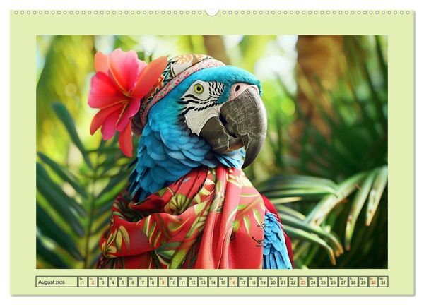 Produktbild: Papageien-Fashion. Farbenfroher Modestil im Dschungel (Wandkalender 2026 DIN A2 quer), CALVENDO Monatskalender