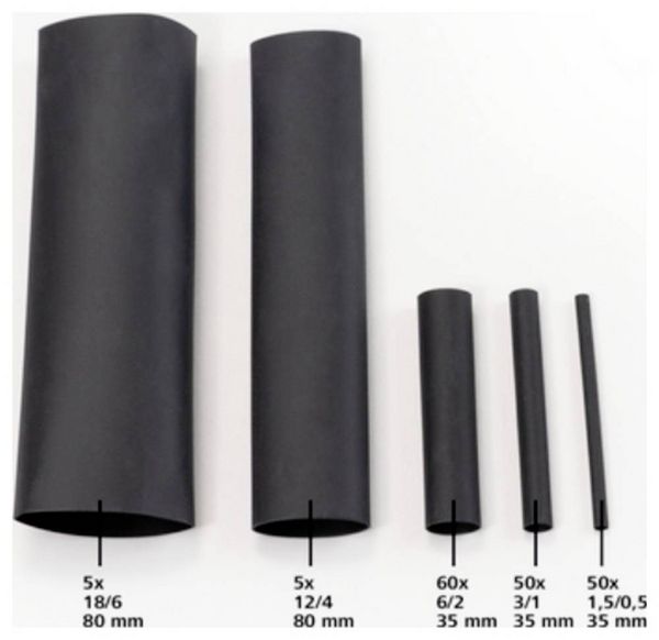 Produktbild: HellermannTyton 380-03001 Schrumpfschlauchsortiment Schwarz Schrumpfrate:3:1 220 Teile