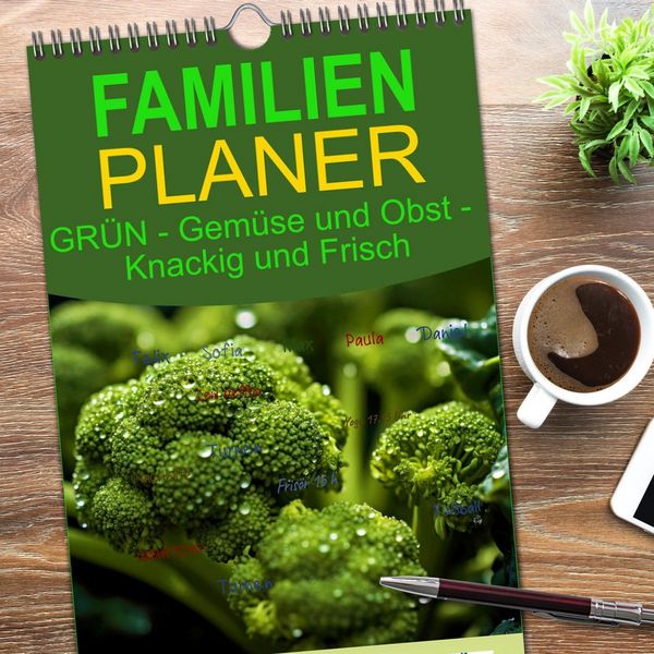 Produktbild: Familienplaner 2026 - GR&Uuml;N - Gem&uuml;se und Obst - Knackig und Frisch mit 5 Spalten (Wandkalender, 21 x 45 cm) CALVENDO
