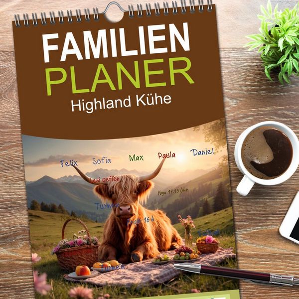 Produktbild: Familienplaner 2026 - Highland K&uuml;he mit 5 Spalten (Wandkalender, 21 x 45 cm) CALVENDO
