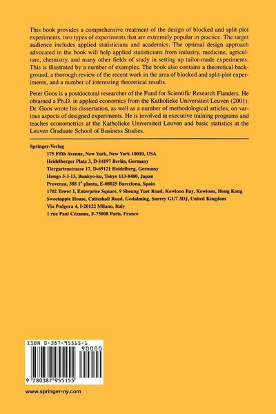 Produktbild: The Optimal Design of Blocked and Split-Plot Experiments