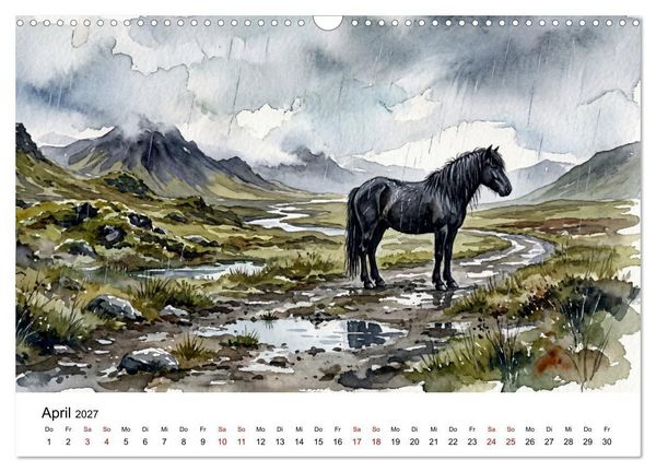 Produktbild: Magie der Islandpferde im Aquarellstil (Wandkalender 2027 DIN A3 quer), CALVENDO Monatskalender