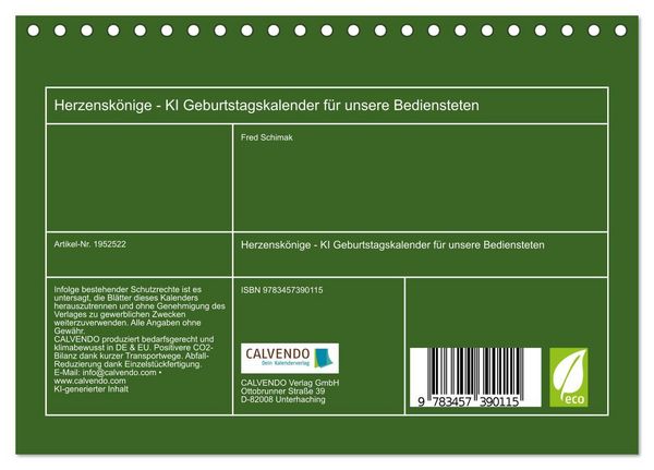 Produktbild: Herzensk&ouml;nige - KI Geburtstagskalender f&uuml;r unsere Bediensteten (Tischkalender 2026 DIN A5 quer), CALVENDO Monatskalender