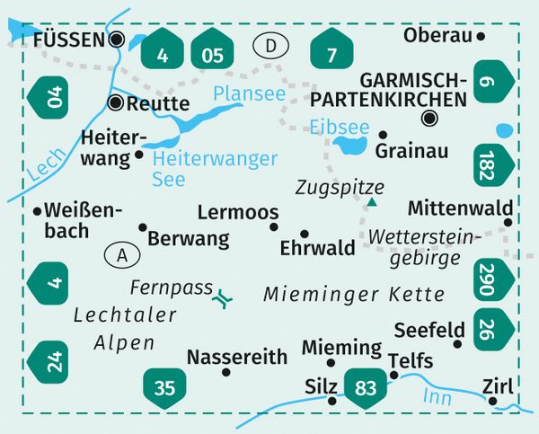 KOMPASS Wanderkarte 25 Zugspitze, Mieminger Kette, Ehrwald, Lermoos, Garmisch-Partenkirchen, Reutte 1:50.000