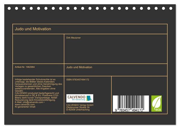 Produktbild: Judo und Motivation (Tischkalender 2026 DIN A5 quer), CALVENDO Monatskalender