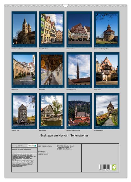 Produktbild: Esslingen am Neckar - Sehenswertes (Wandkalender 2026 DIN A2 hoch), CALVENDO Monatskalender