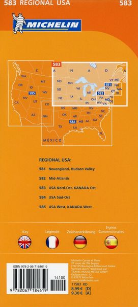Michelin Regionalkarte USA Nordost, Kanada Ost 1 : 2 400 000