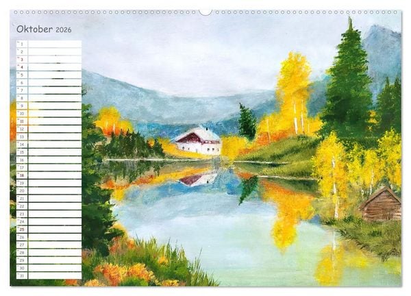 Produktbild: Gemalte Herbsttr&auml;ume - Eine malerische Reise in bunte Herbstlandschaften (hochwertiger Premium Wandkalender 2026 DIN A2 quer), Kunstdruck in Hochglanz