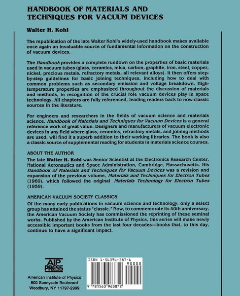 Produktbild: Handbook of Materials and Techniques for Vacuum Devices