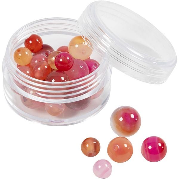 Produktbild: Creativ Company Achat Steinperlen, Gr&ouml;&szlig;e 1x10, 12x8, 15x6 mm, Lochgr&ouml;&szlig;e 0,9-1 mm, Beige, Rosa, 28 Stk