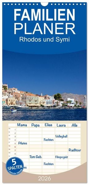 Produktbild: Familienplaner 2026 - Rhodos und Symi mit 5 Spalten (Wandkalender, 21 x 45 cm) CALVENDO