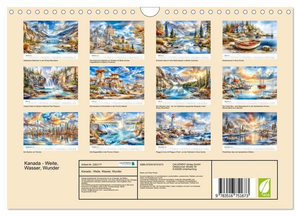 Produktbild: Kanada - Weite, Wasser, Wunder (Wandkalender 2027 DIN A4 quer), CALVENDO Monatskalender