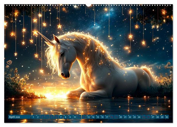 Produktbild: Zwischen Glitzer und Fantasie-Einh&ouml;rner durchs Jahr (hochwertiger Premium Wandkalender 2026 DIN A2 quer), Kunstdruck in Hochglanz