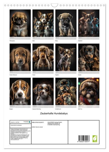 Produktbild: Zauberhafte Hundebabys (Wandkalender 2026 DIN A3 hoch), CALVENDO Monatskalender