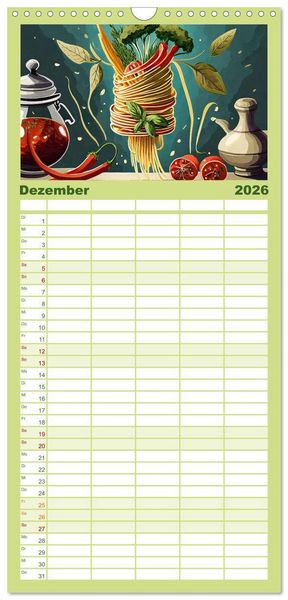 Produktbild: Familienplaner 2026 - Nudel Varianten mit 5 Spalten (Wandkalender, 21 x 45 cm) CALVENDO