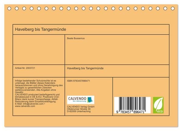 Produktbild: Havelberg bis Tangerm&uuml;nde (Tischkalender 2026 DIN A5 quer), CALVENDO Monatskalender