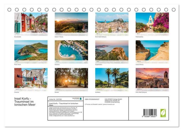 Produktbild: Insel Korfu - Trauminsel im Ionischen Meer (Tischkalender 2027 DIN A5 quer), CALVENDO Monatskalender