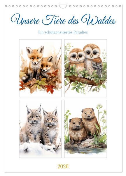 Produktbild: Unsere Tiere des Waldes (Wandkalender 2026 DIN A3 hoch), CALVENDO Monatskalender