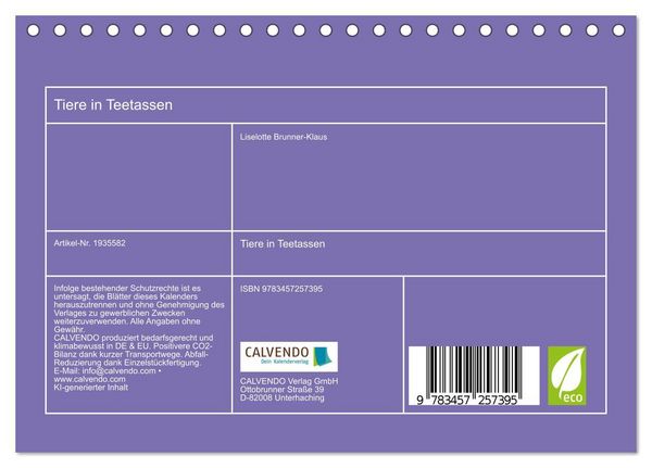 Produktbild: Tiere in Teetassen (Tischkalender 2026 DIN A5 quer), CALVENDO Monatskalender