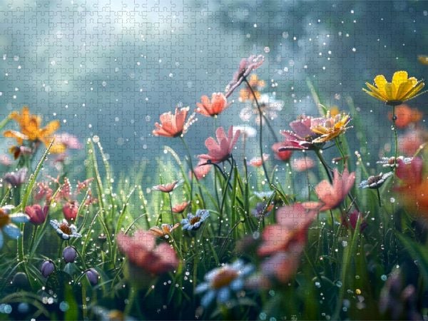 Produktbild: CALVENDO Puzzle Blumenwiese am fr&uuml;hen Morgen | 1000 Teile Lege-Gr&ouml;&szlig;e 64x48cm Foto-Puzzle f&uuml;r gl&uuml;ckliche Stunden