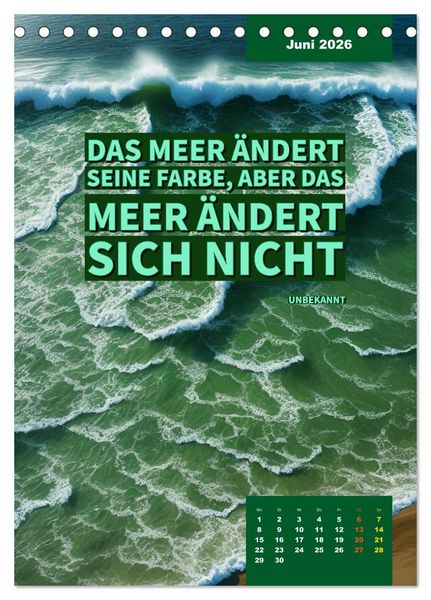 Produktbild: Verr&uuml;ckt nach MEER - Wellen - Strand - Zitate (Tischkalender 2026 DIN A5 hoch), CALVENDO Monatskalender