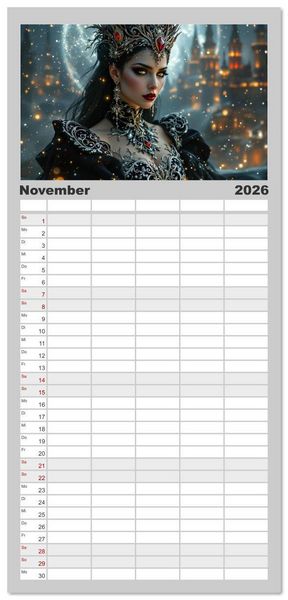 Produktbild: Familienplaner 2026 - Goth Fantasie mit 5 Spalten (Wandkalender, 21 x 45 cm) CALVENDO
