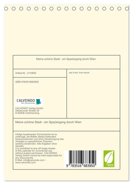 Produktbild: Meine sch&ouml;ne Stadt - ein Spaziergang durch Wien (Tischkalender 2026 DIN A5 hoch), CALVENDO Monatskalender