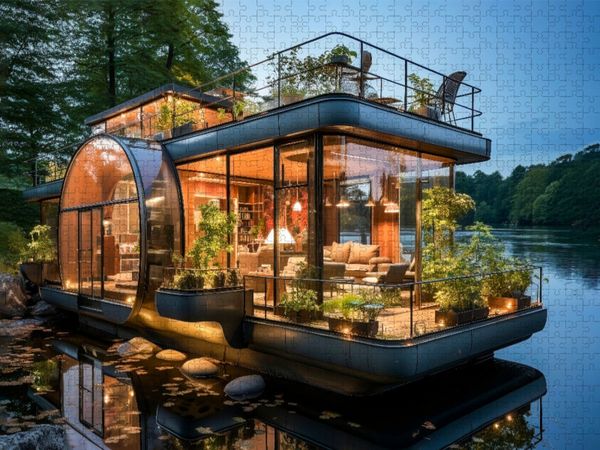 Produktbild: CALVENDO Puzzle Hausboote | 1000 Teile Lege-Gr&ouml;&szlig;e 64x48cm Foto-Puzzle f&uuml;r gl&uuml;ckliche Stunden
