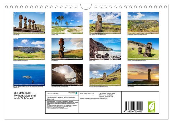 Produktbild: Die Osterinsel &ndash; Mythen, Moai und wilde Sch&ouml;nheit (Wandkalender 2026 DIN A4 quer), CALVENDO Monatskalender