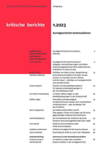 Produktbild: Kritische Berichte : Zeitschrift f&uuml;r Kunst- und Kulturwissenschaften / Jahrgang 51, Heft 1.2023