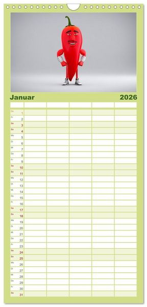 Produktbild: Familienplaner 2026 - Vegane Power - Kalender f&uuml;r Veganer, Vegetarier und alle Pflanzenfans mit 5 Spalten (Wandkalender, 21 x 45 cm) CALVENDO