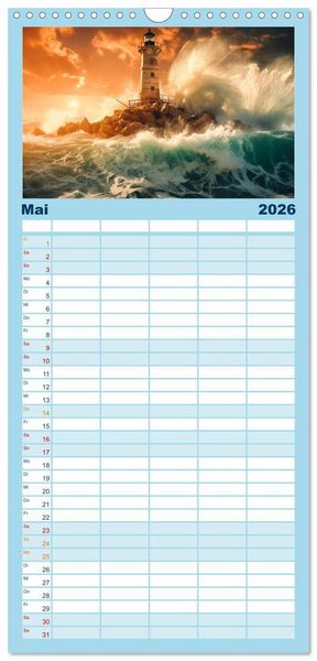 Produktbild: Familienplaner 2026 - KI-Leuchtt&uuml;rme mit 5 Spalten (Wandkalender, 21 x 45 cm) CALVENDO