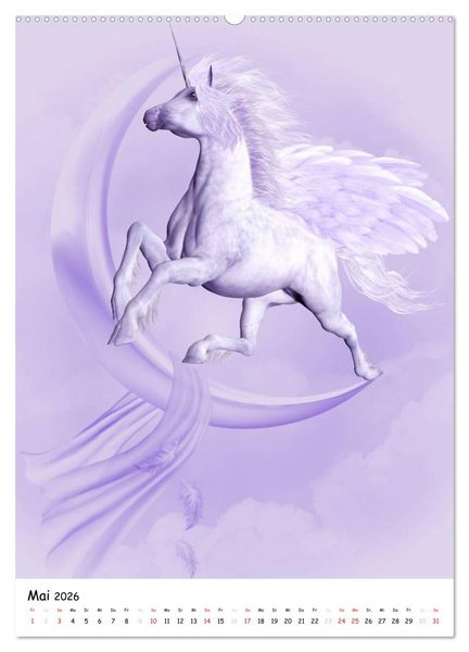 Produktbild: Einhorn und Pegasus (Wandkalender 2026 DIN A2 hoch), CALVENDO Monatskalender