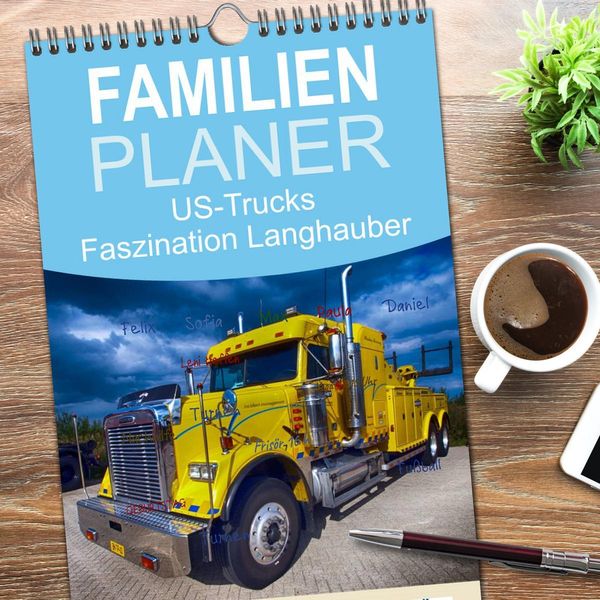 Produktbild: Familienplaner 2026 - US-Trucks. Faszination Langhauber mit 5 Spalten (Wandkalender, 21 x 45 cm) CALVENDO