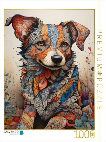 CALVENDO Puzzle Hund, Tier, Haustier, zentangle, bunt, farbenfroh, Fantasie, Kinderzimmer, Kinder, | 1000 Teile Lege-Größe 64x48cm Foto-Puzzle für glü