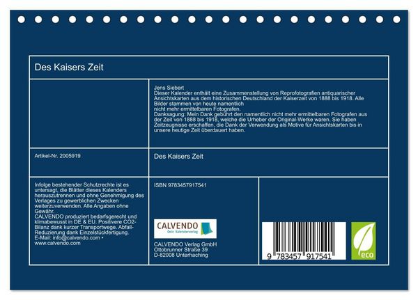 Produktbild: Des Kaisers Zeit (Tischkalender 2026 DIN A5 quer), CALVENDO Monatskalender