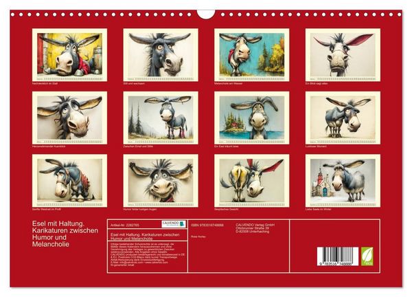 Produktbild: Esel mit Haltung. Karikaturen zwischen Humor und Melancholie (Wandkalender 2026 DIN A3 quer), CALVENDO Monatskalender