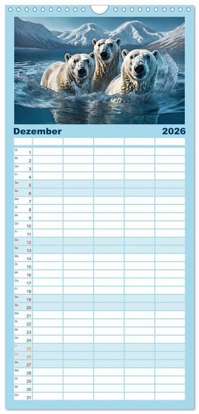 Produktbild: Familienplaner 2026 - Im magischen Land der Eisb&auml;ren mit 5 Spalten (Wandkalender, 21 x 45 cm) CALVENDO