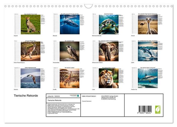 Produktbild: Tierische Rekorde (Wandkalender 2026 DIN A3 quer), CALVENDO Monatskalender