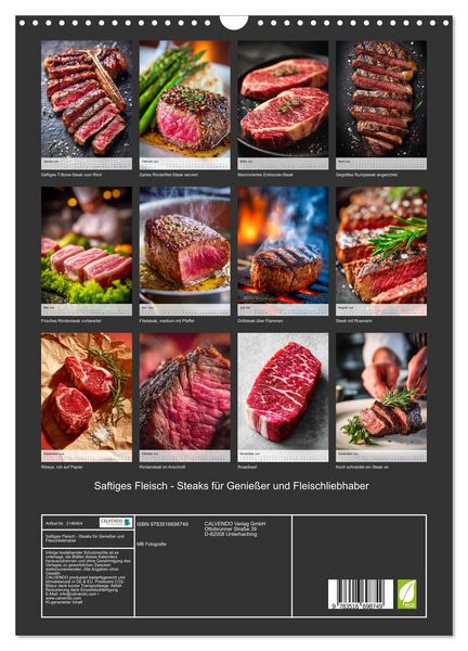 Produktbild: Saftiges Fleisch - Steaks f&uuml;r Genie&szlig;er und Fleischliebhaber (Wandkalender 2026 DIN A3 hoch), CALVENDO Monatskalender