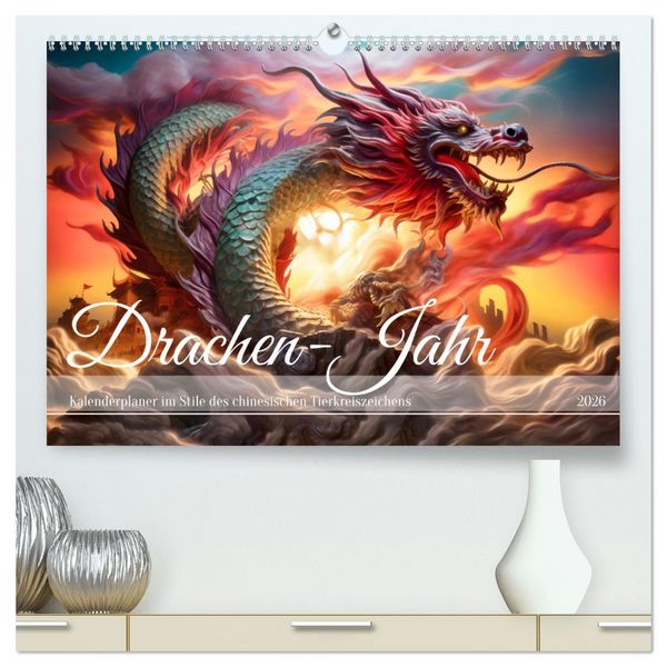 Produktbild: Drachen-Jahr - Kalenderplaner im Stile des chinesischen Tierkreiszeichens (hochwertiger Premium Wandkalender 2026 DIN A2 quer), Kunstdruck in Hochglanz