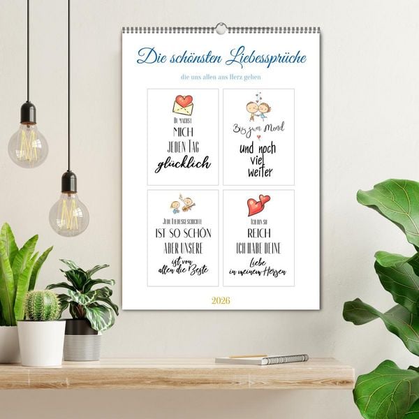 Produktbild: Liebesspr&uuml;che (Wandkalender 2026 DIN A2 hoch), CALVENDO Monatskalender